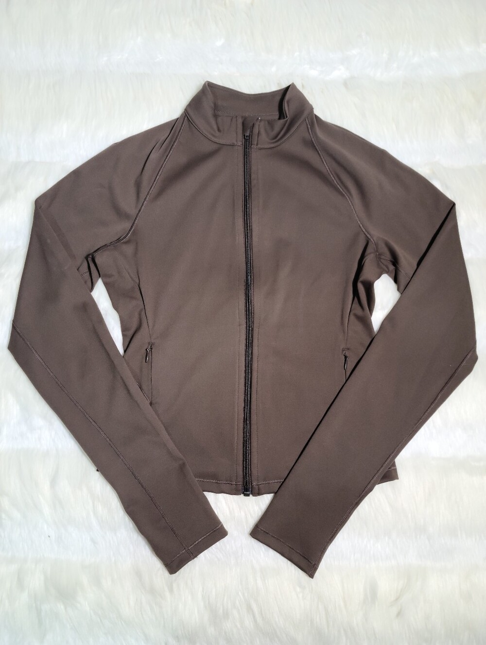 Nike SKIMS Matte Mock Neck Full Zip Jacket Brown Dark Sepia Women Small NEW